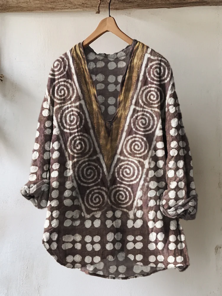 Indigo Earthy Ethnic Block Print Linen Tunic