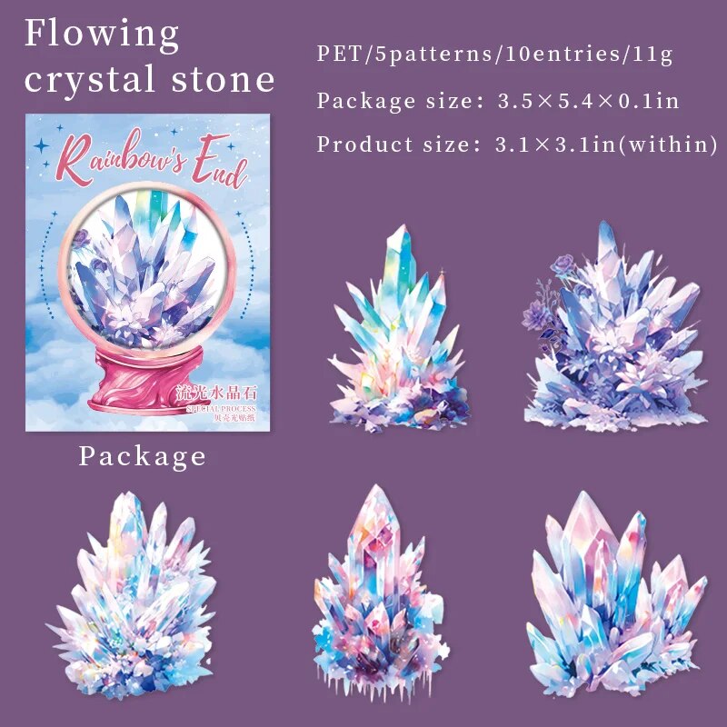 Journalsay 10 Sheets Rainbow Paradise Series Vintage Flower Shell Light PET Sticker