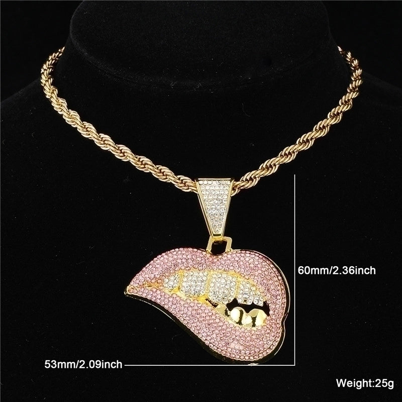 Hip-hop Lips Stainless Steel Alloy Inlay Rhinestones Men's Pendant Necklace