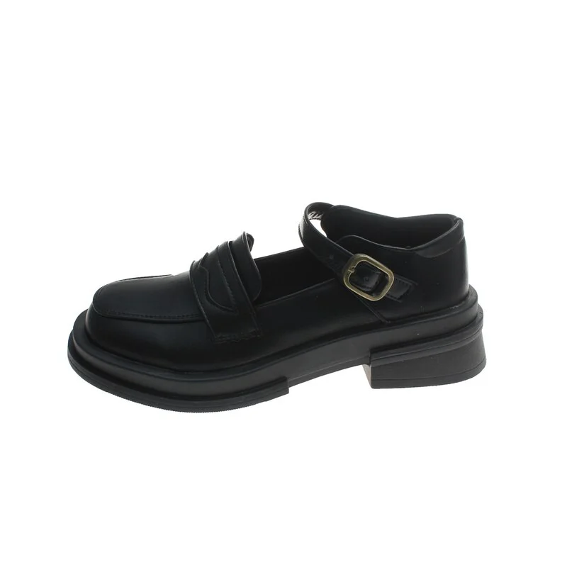 Qengg Toe Small Leather Shoes Female College Style Uniform Shoes One Word Buckle Soft Sister Mary Jane Single Shoes High Heels