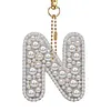 1Pcs Letter N DIY Pearl Art Keychain Ornaments Single-Sided Pendant