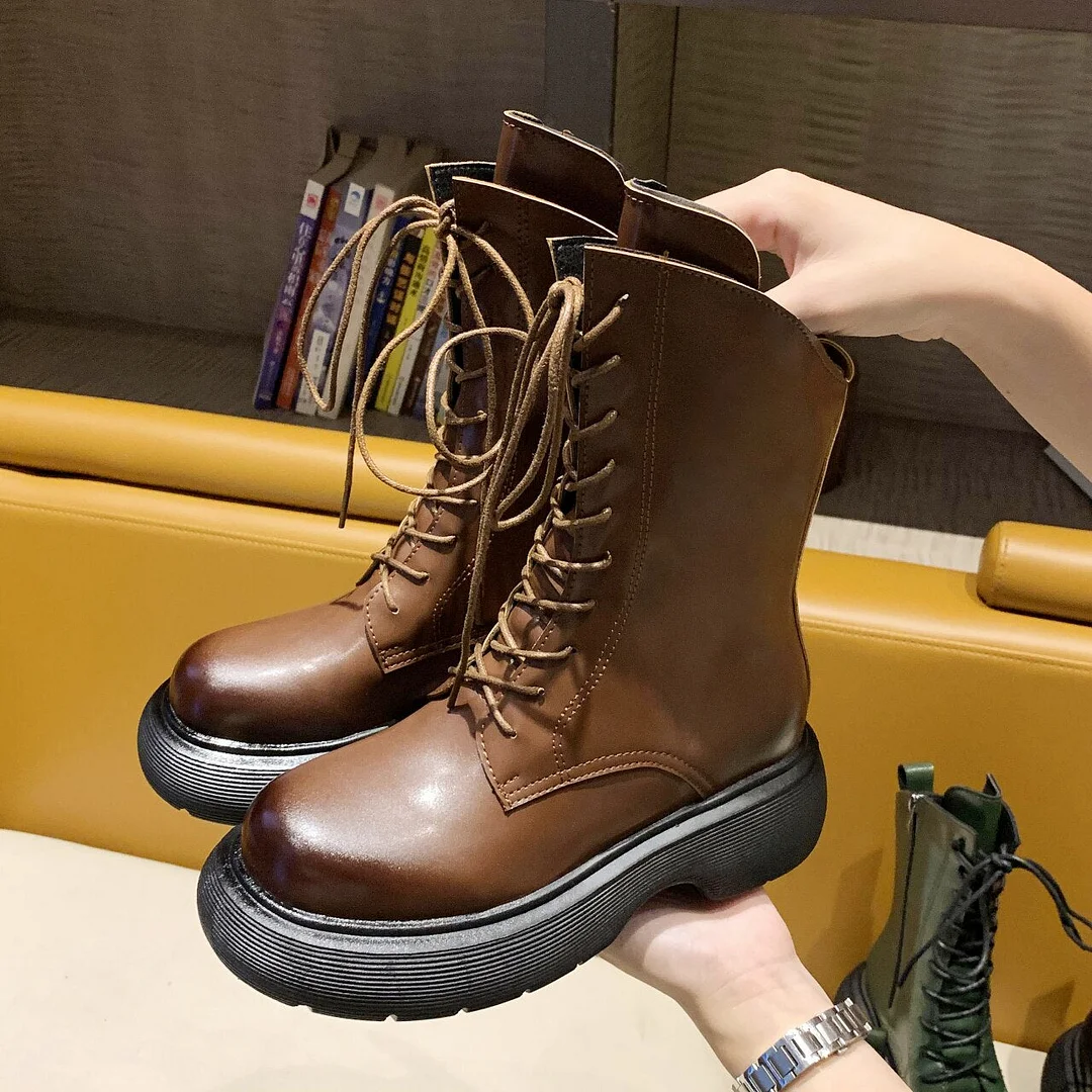Fashion 2021 Women  Boots Autumn Winter New Female Round Toe Platform Zipper Shoes Ladies Ankle Short Motorcycle Boots