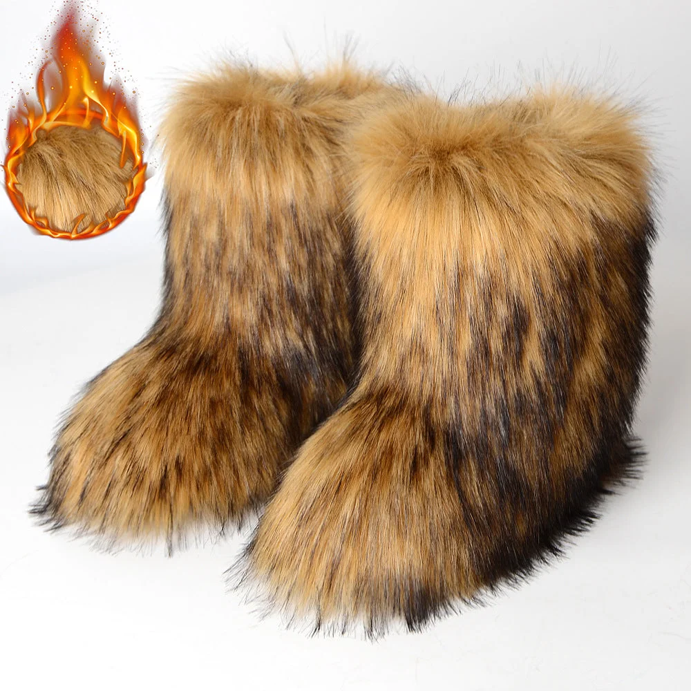 Winter Warm Round Head Imitation Fox Hair Snow Boots