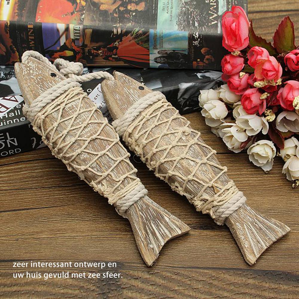 Tegooe Hand Carved Wooden Fish Wall Decor - 1 Pair Rustic Coastal Nautical Hanging Sculptures for Home Beach House