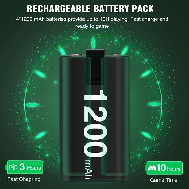 DinoFire Charger for Rechargeable Xbox One Controller Battery Pack, with 4 x 1200mAh Xbox Series X|S Accessories Kit