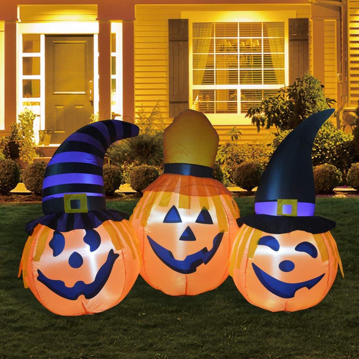 6FT Inflatable Halloween Pumpkin Combo Wizard hat Decorations Outdoor Blow Up 