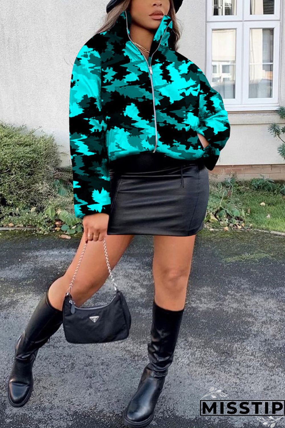 Cyanine Fashion Casual Print Basic Mandarin Collar Outerwear
