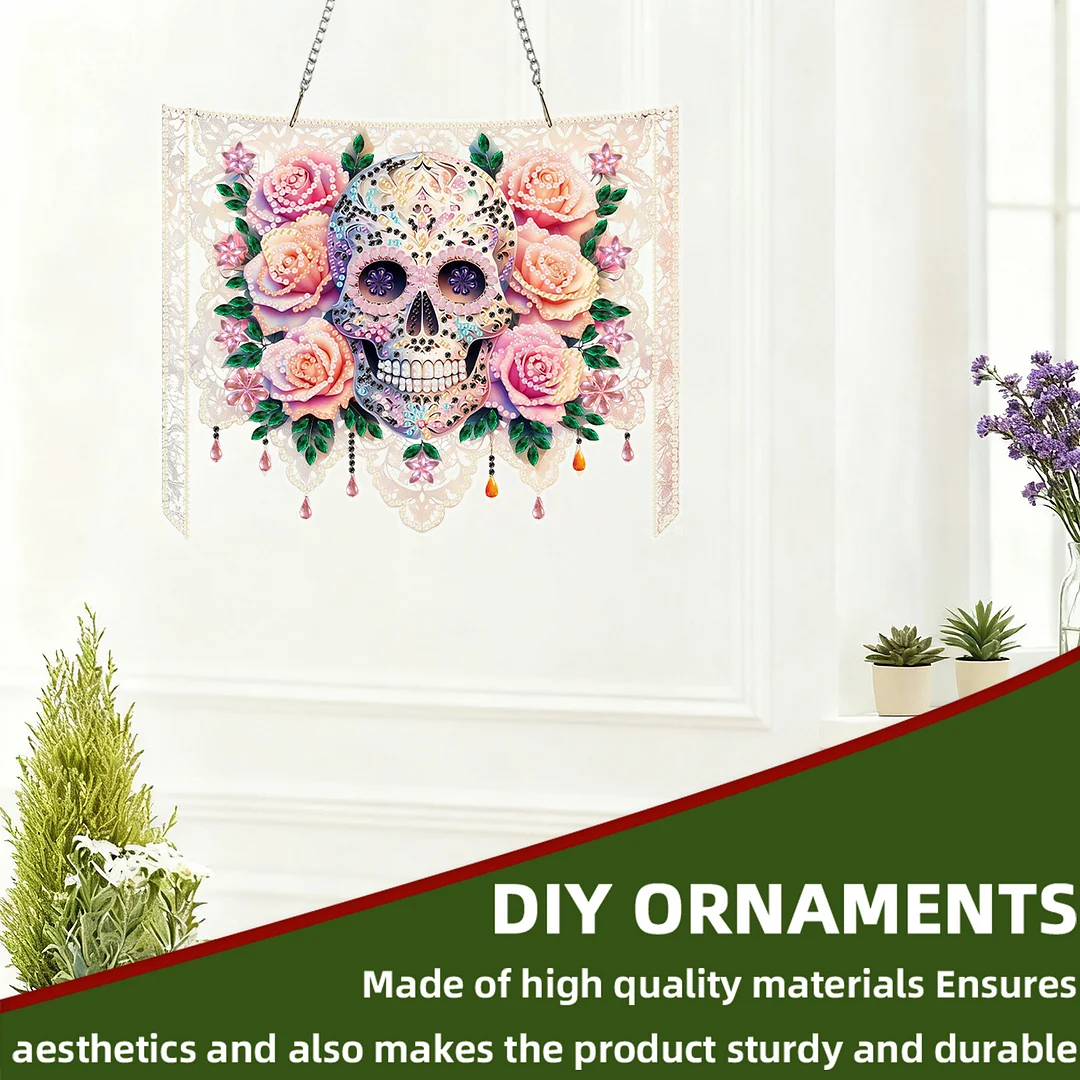 Skulls Flower 2D Flat DIY Acrylic Diamond Painting Kit Window Hanging Wall Decor