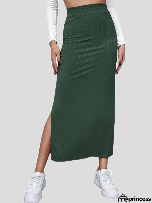 Women's Skirts Solid Slim Fit Slit Long Skirt