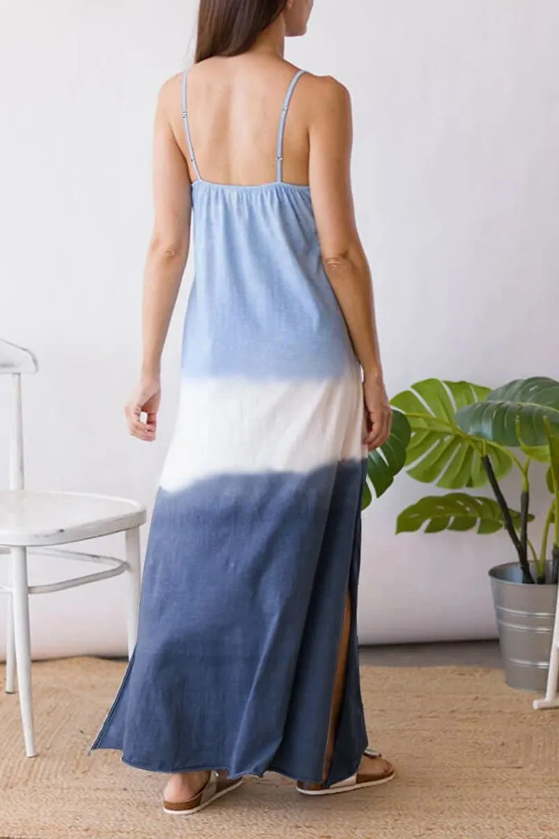 Gradient Color Slit Sleeveless Maxi Dress