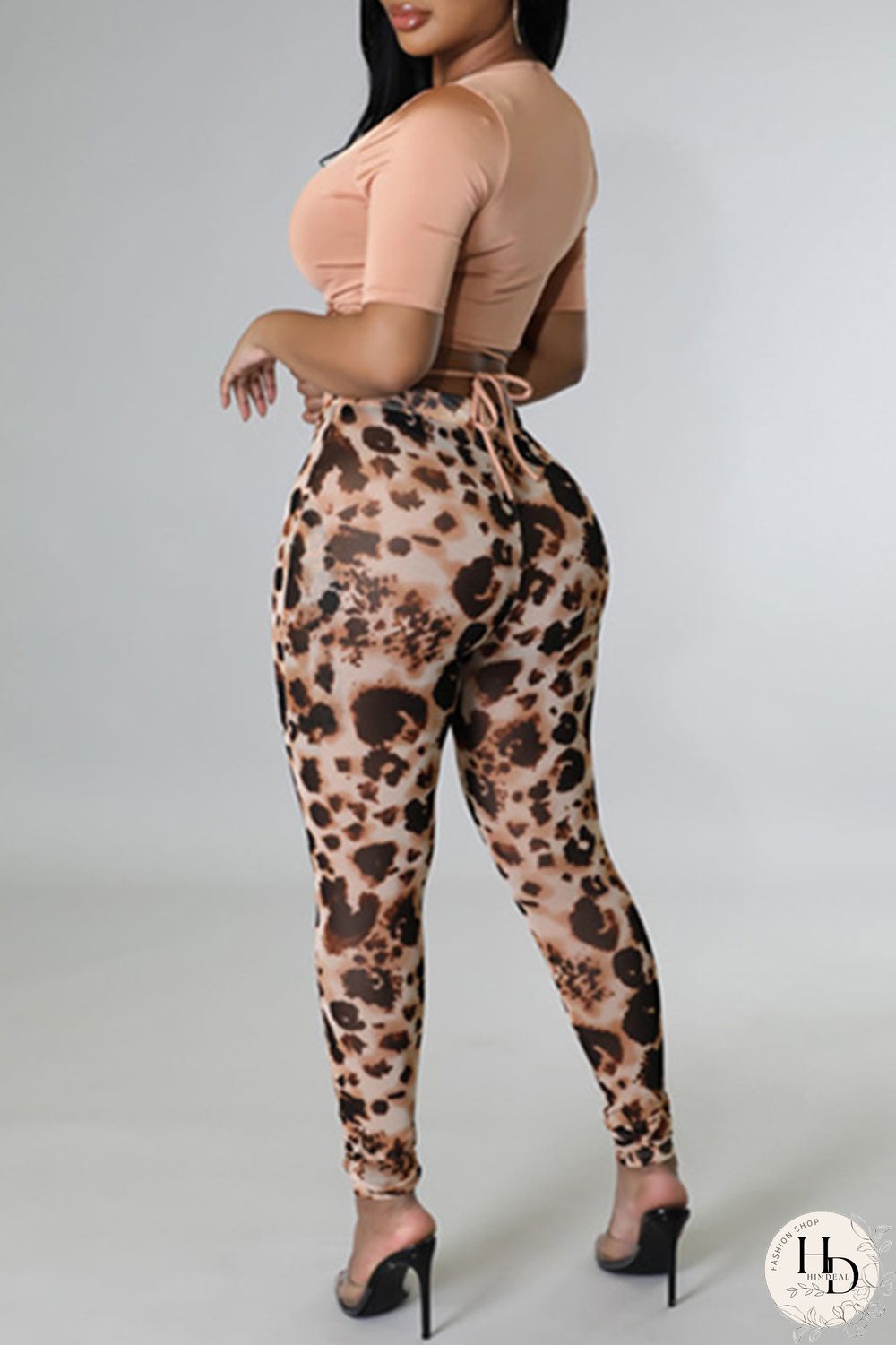 Black Fashion Casual Print Bandage V Neck Plus Size Two Pieces