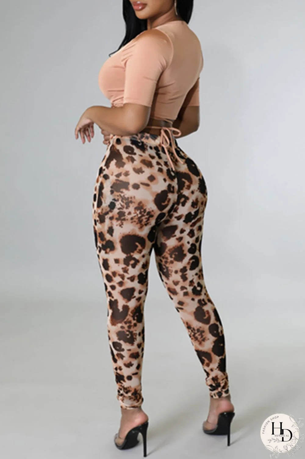 Black Fashion Casual Print Bandage V Neck Plus Size Two Pieces