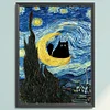 Van Gogh Monet Black Cat - 11CT Stamped Cross Stitch 40*53cm/15.75*20.87in