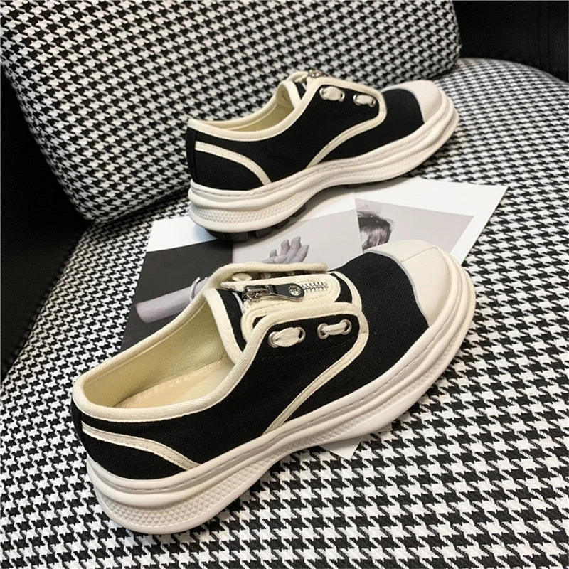 Retro Ladies Canvas Shoes Zapatillas Mujer Casual Flat Platform Shoes Mixed Colors Sneakers Women Round Toe Cozy Female Shoes