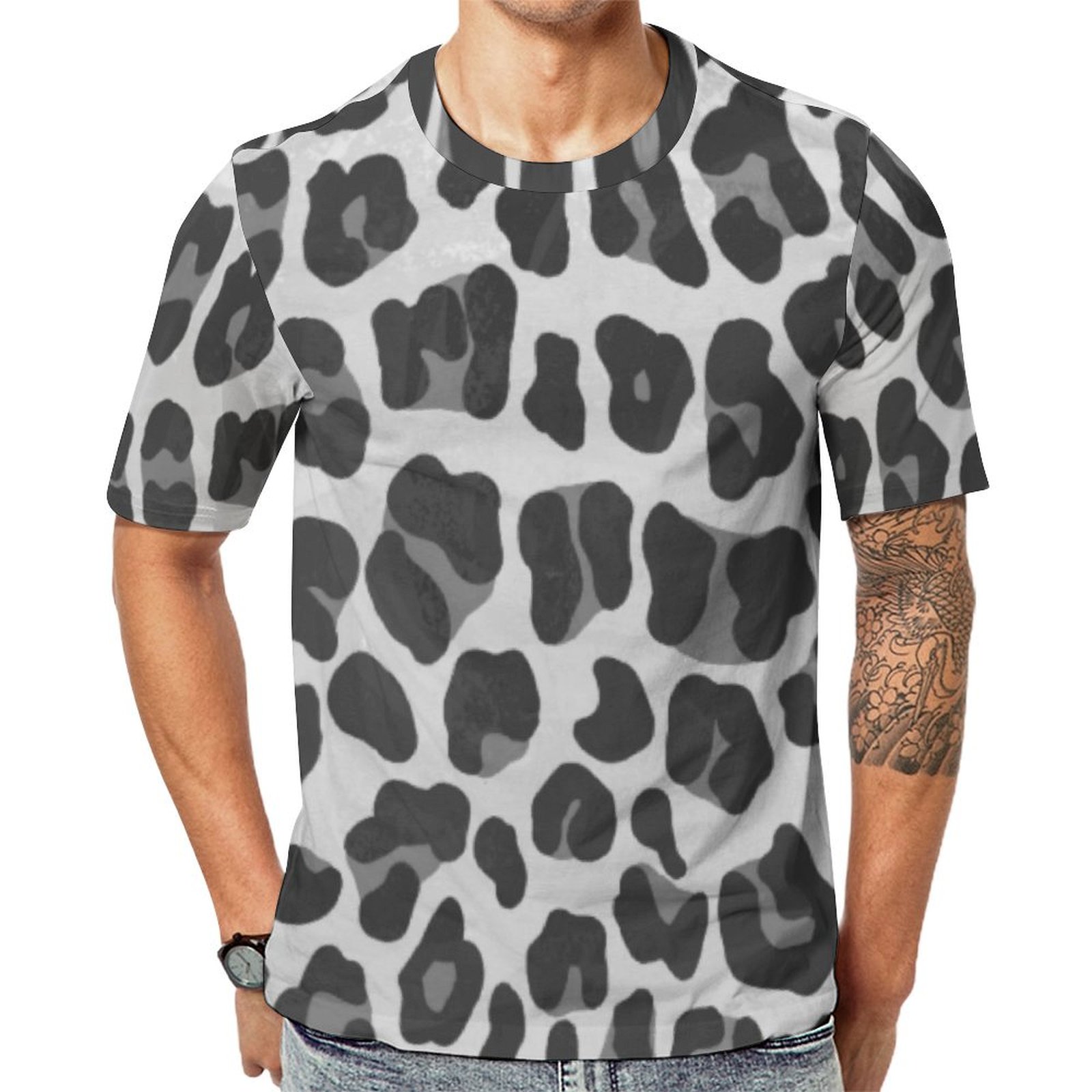 Leopard Black Light Gray Print Short Sleeve Print Unisex Tshirt Summer Casual Tees for Men and Women Coolcoshirts