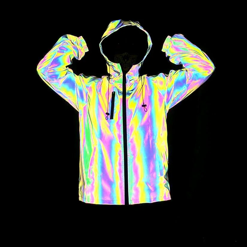 Toloer Autumn And Winter New Dazzle Color Reflective Jacket Men's Colorful Laser Plus Size Hooded Jacket-Outfit Ideas