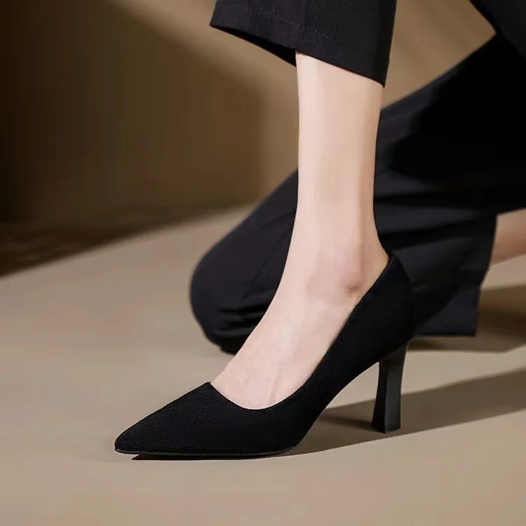 Breakj Breakj Women 2025 New Summer Black Fine Tip Pointy Light Mouth Velvet Career Hitchhed Temperament Single-Shoe Women