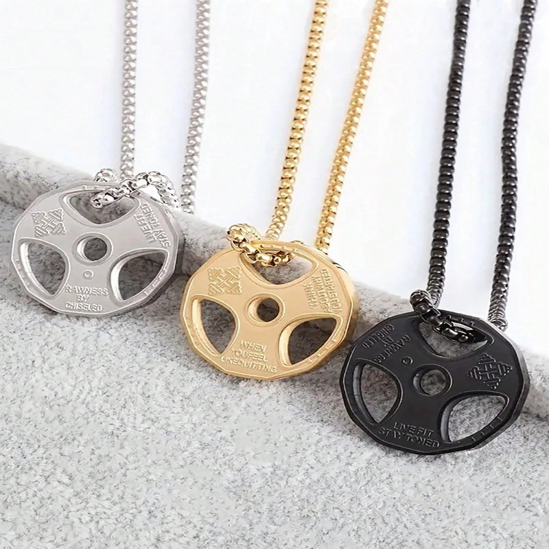 Jewelry Fitness Hip-Hop Sports Barbell Titanium Steel Pendant Necklace