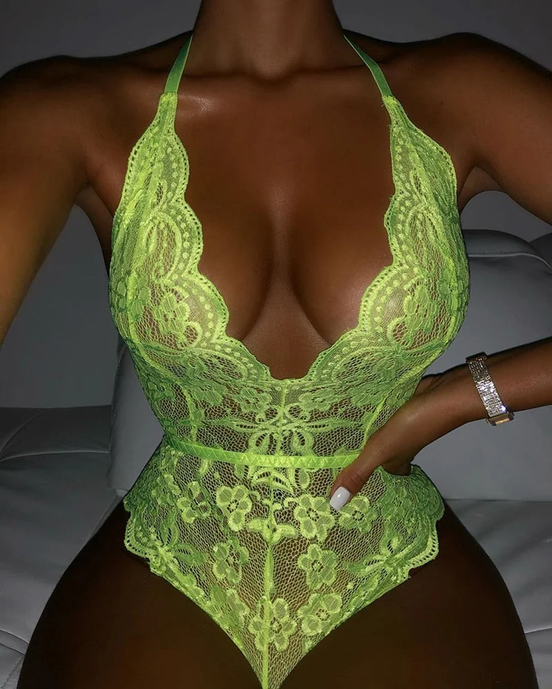 Ellolace Bodysuit Women Overalls for Women 2022 Lace Deep-V Neck Bodys Bodycon Sleeveless Backless Sexy Body for Women Wholesale