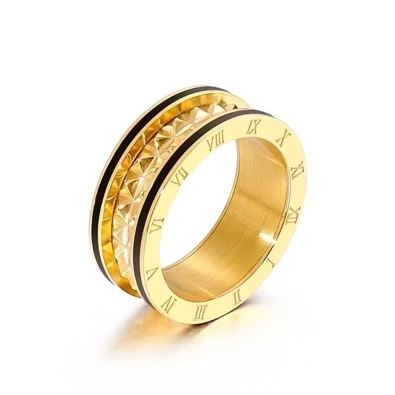 Streetwear Roman Numeral Titanium Steel 18K Gold Plated Enamel Rings