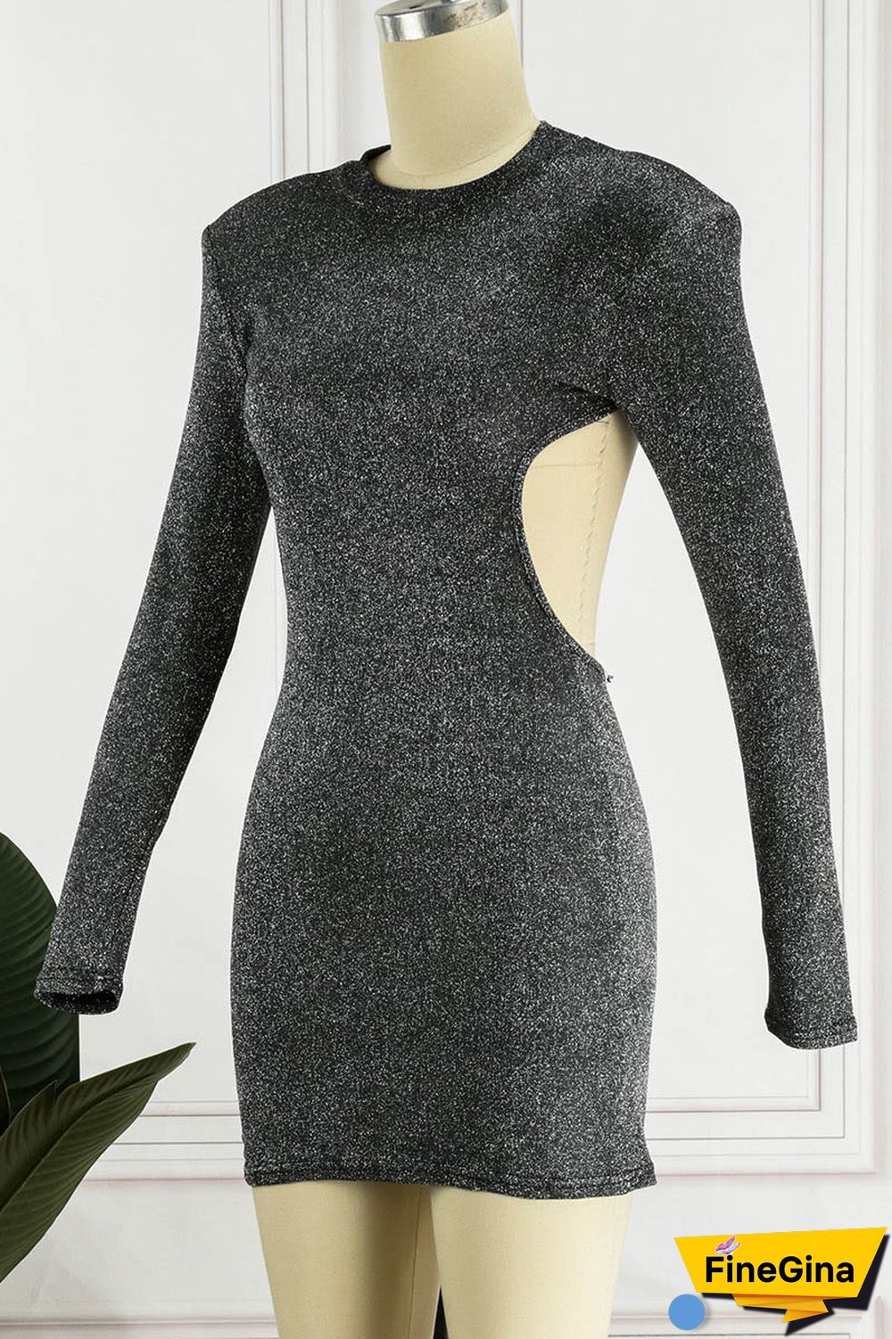 Black Sexy Solid Patchwork Chains Backless O Neck Pencil Skirt Dresses