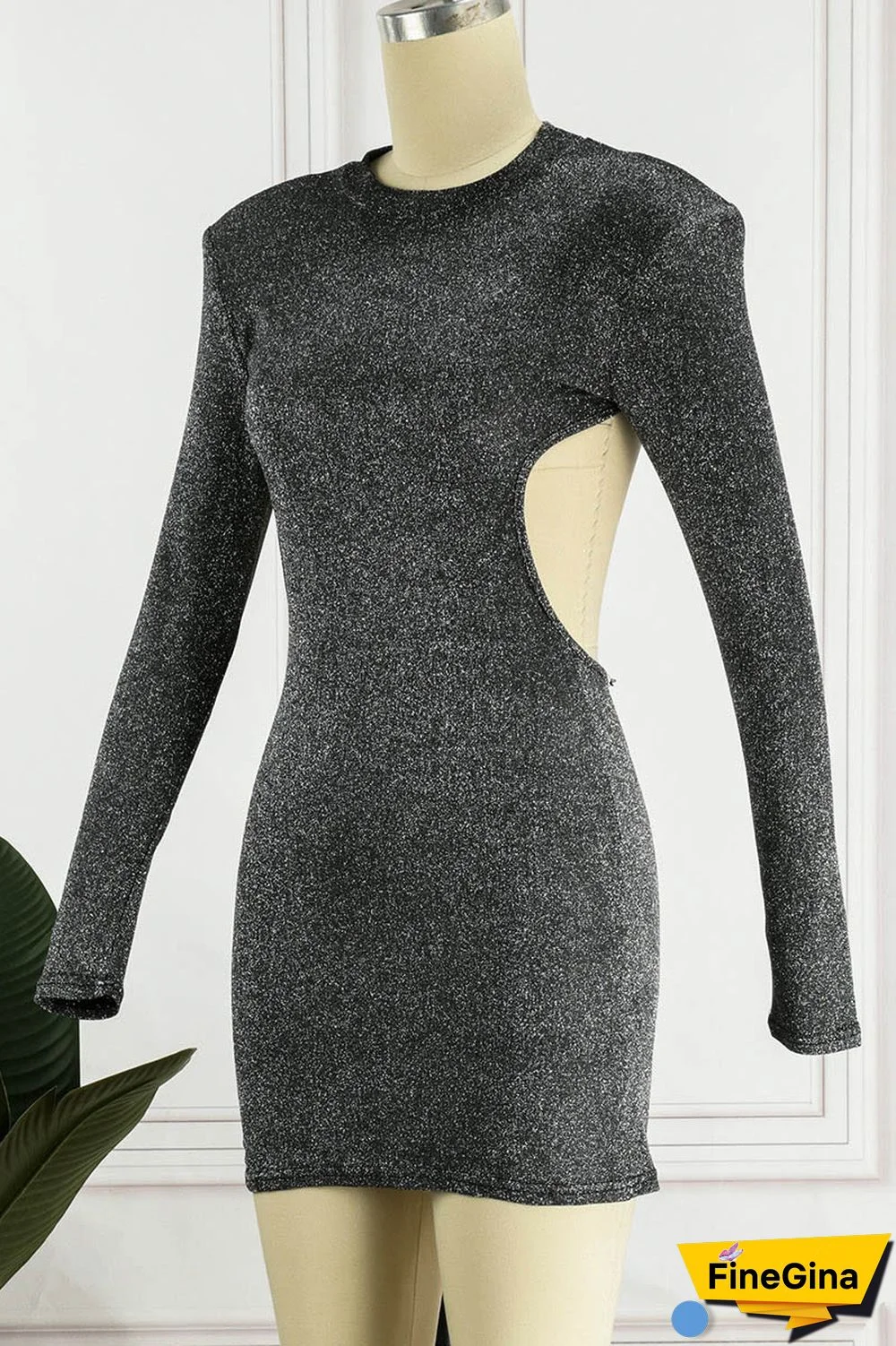 Black Sexy Solid Patchwork Chains Backless O Neck Pencil Skirt Dresses