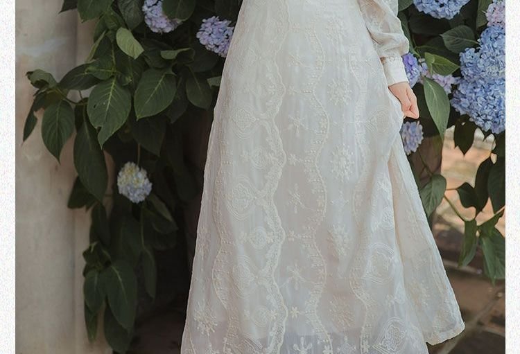Long-Sleeve Lace A-Line Dress YP4311