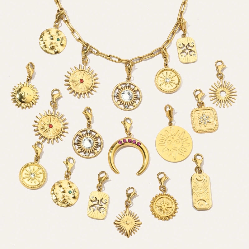 3 PCS/Package Titanium Steel Rhinestones Sun Moon Pendant Jewelry Accessories