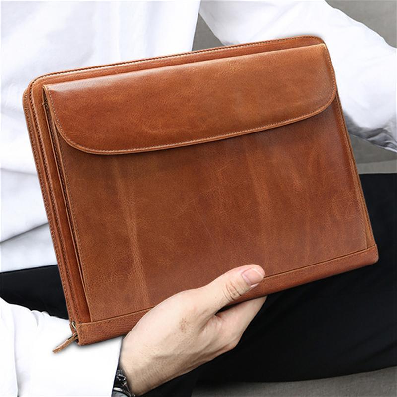 Vintage Leather Business Large-Capacity Clutch