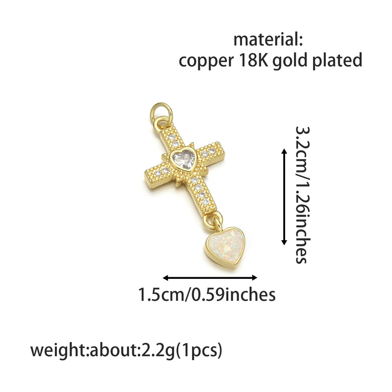 1 Piece 17 * 25mm Copper Opal Zircon 18K Gold Plated Cross Pendant Jewelry Accessories