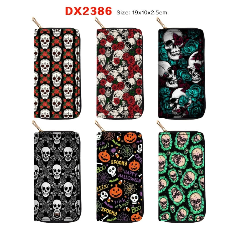 Unisex Printing Skull Pu Leather Zipper Wallets