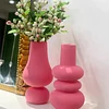 Hot Pink Ceramic Vase, Colorful Ceramic Vase, Modern Dried Flower Vases, Pink Round Vase for Centerpieces Wedding Dinner Table Party Office, Housewarming Gift