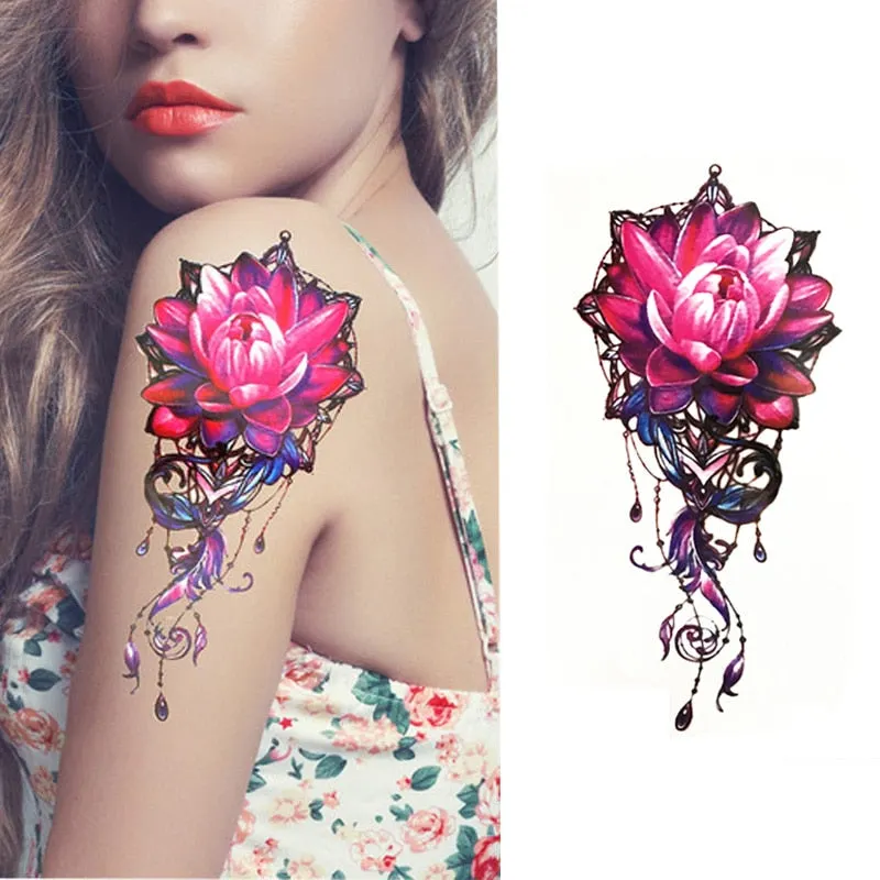 1 Pieces/set Small Full Flower Arm Temporary Waterproof Tattoo Stickers Fox Owl for Women Men Body Art
