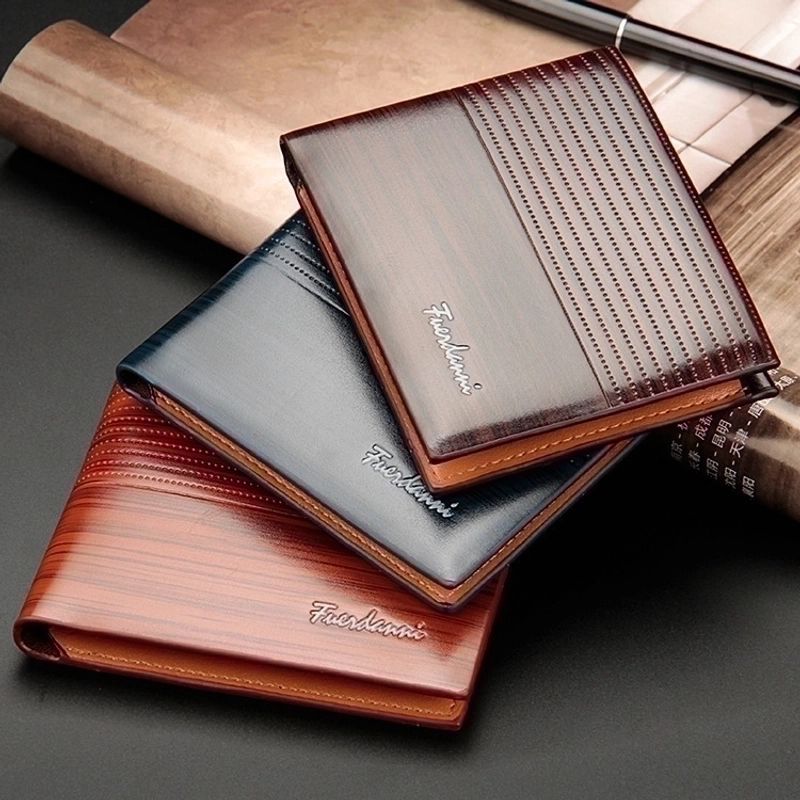 Men’s Stripe Solid Color Pu Leather Open Wallets