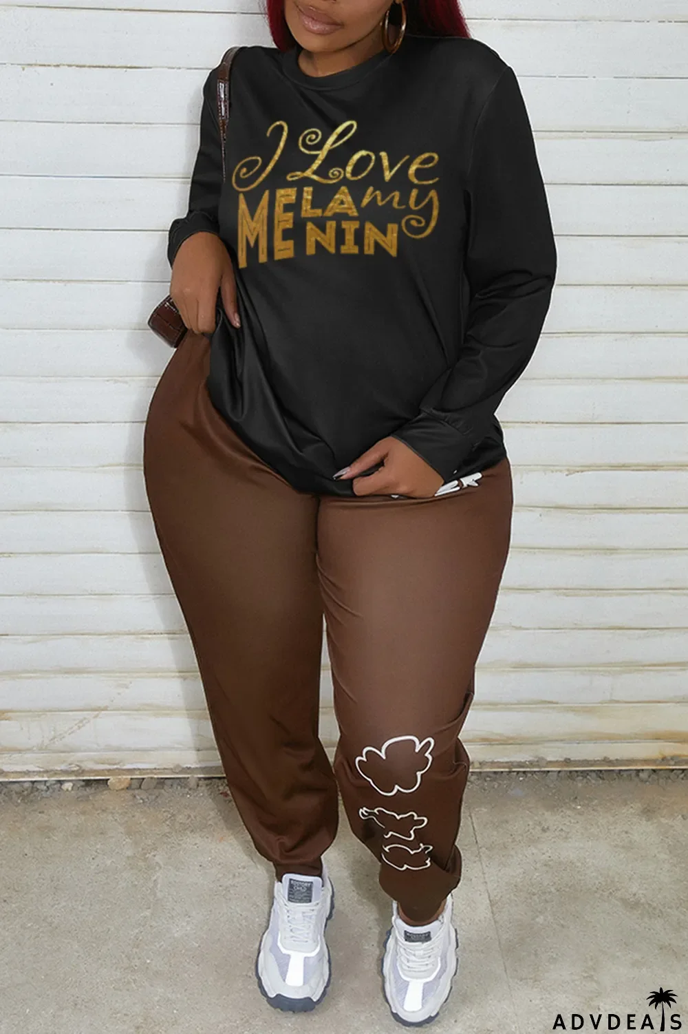 Blue Fashion Street Print Letter O Neck Tops