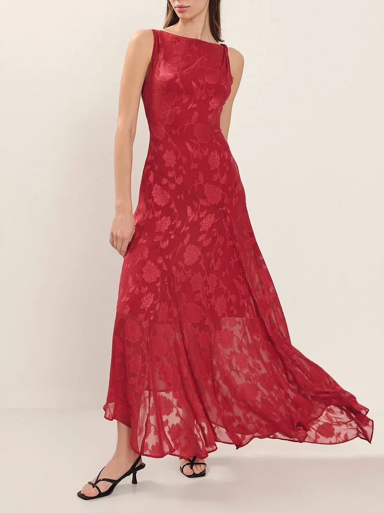 Elegant Sleeveless Jacquard Irregular Hem Dress