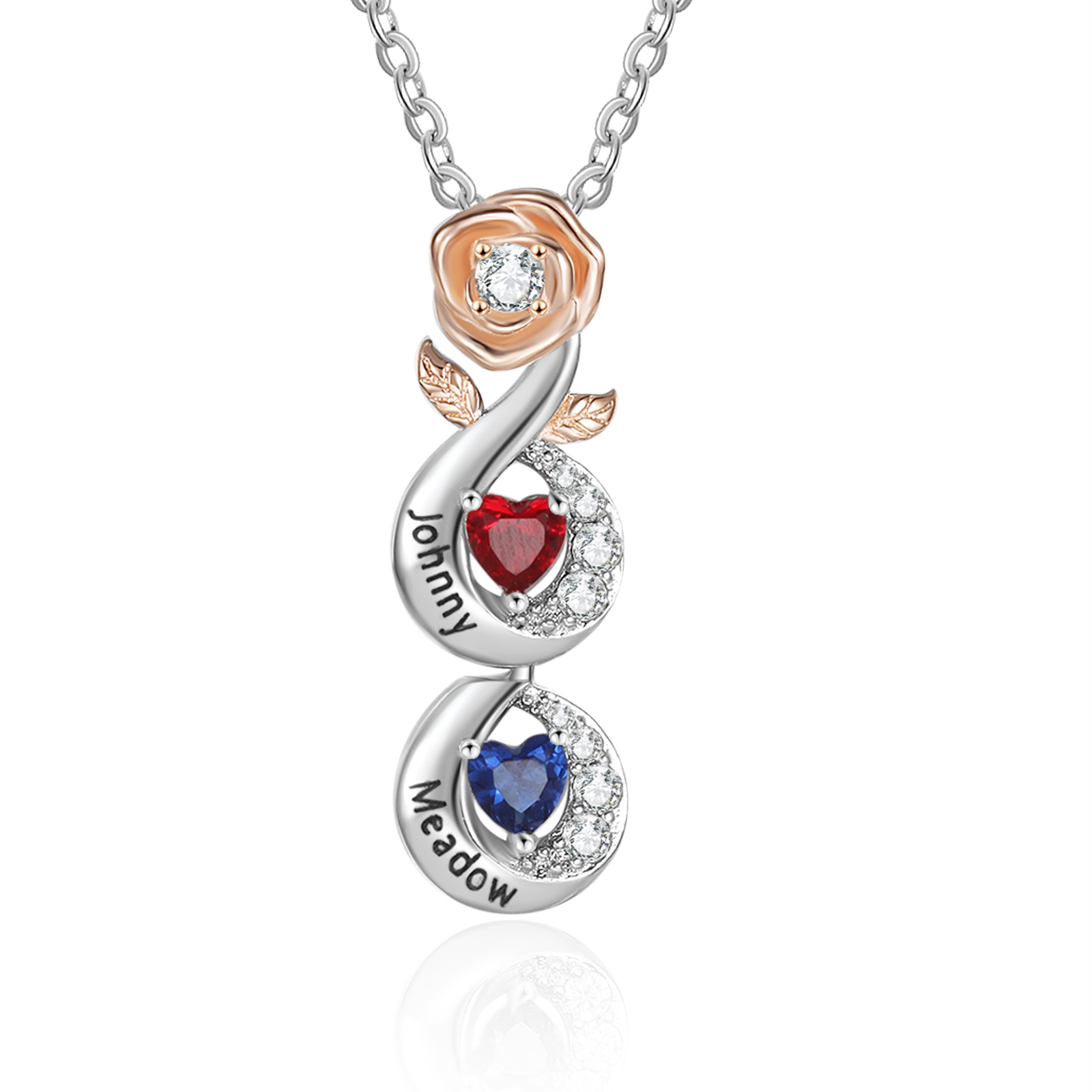 custom-family-necklace-rose-pendant-with-2-birthstones-engraving-2