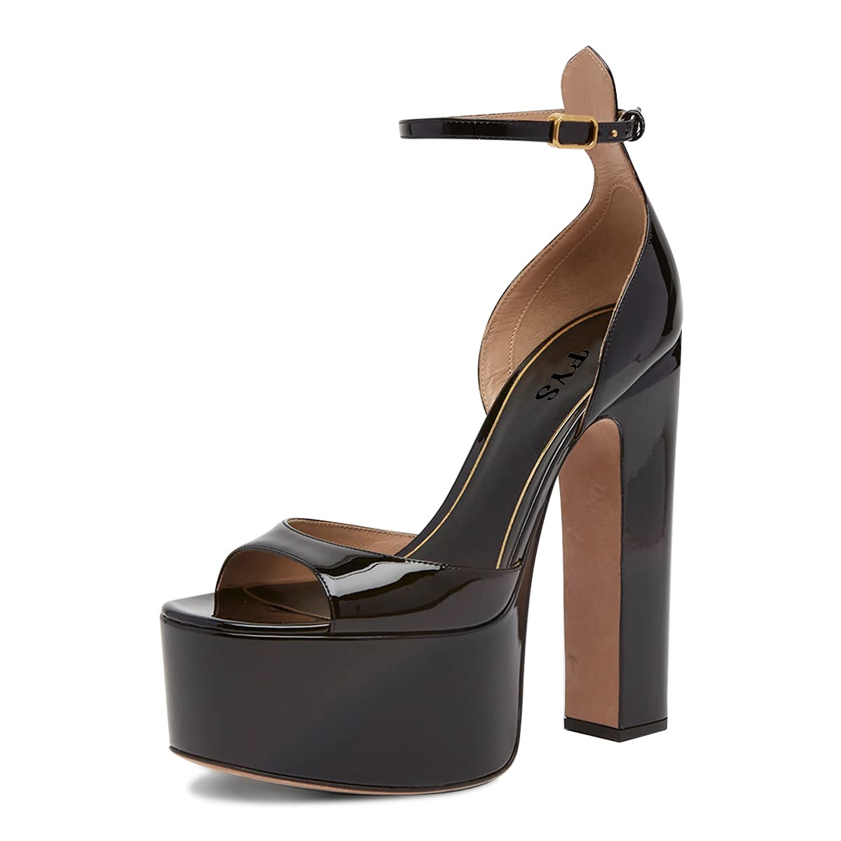 Black Open Toe Ankle Strap Women's Heel Sandals with Platform Nicepairs
