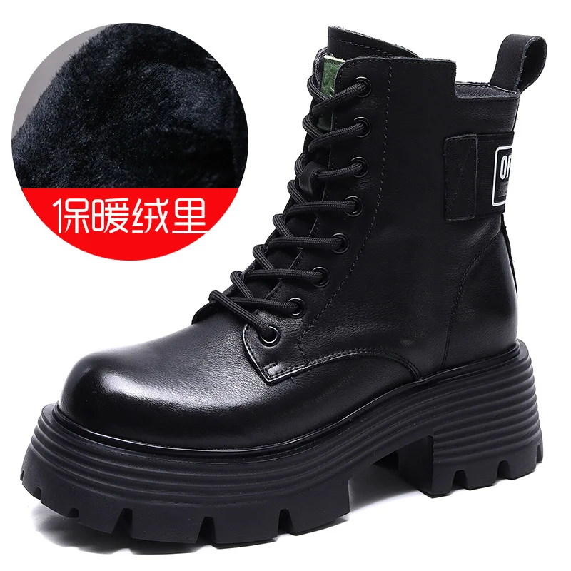 Yyvonne Head Layer Of Cow Skin Thick And Thick Bottomed Pine Cake Boots Handsome British Style Retro Martin Boots Women Height Height