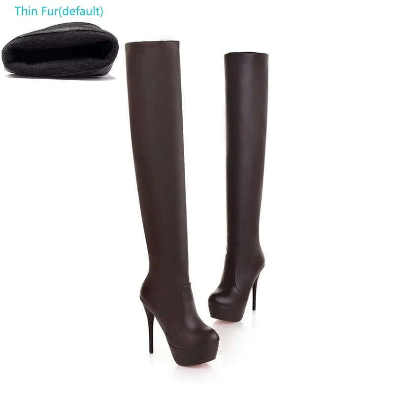 BONJOMARISA Plus Size 32-46 Lady Sexy Over Knee Thigh High Boots Women Autumn Fashion Thin High Heels Platform Women Shoes Woman