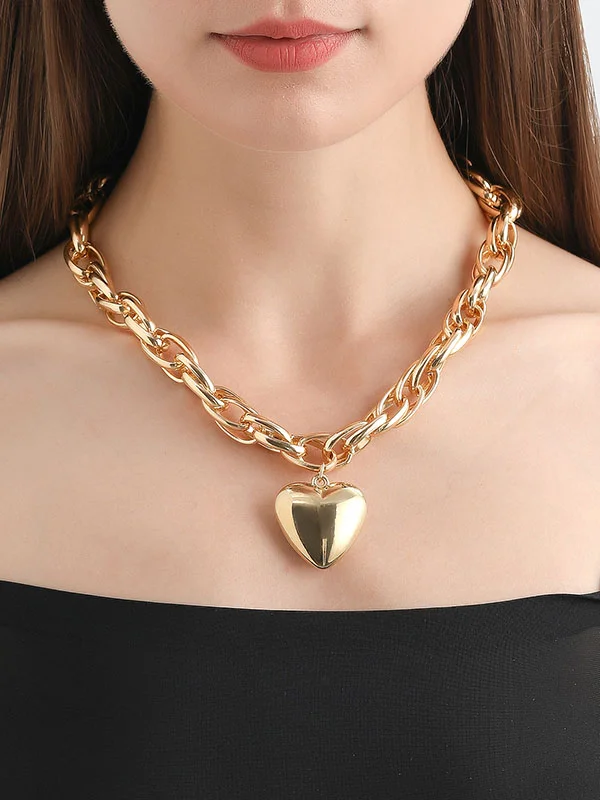 Normcore Chains Heart Shape Solid Color Necklaces Accessories
