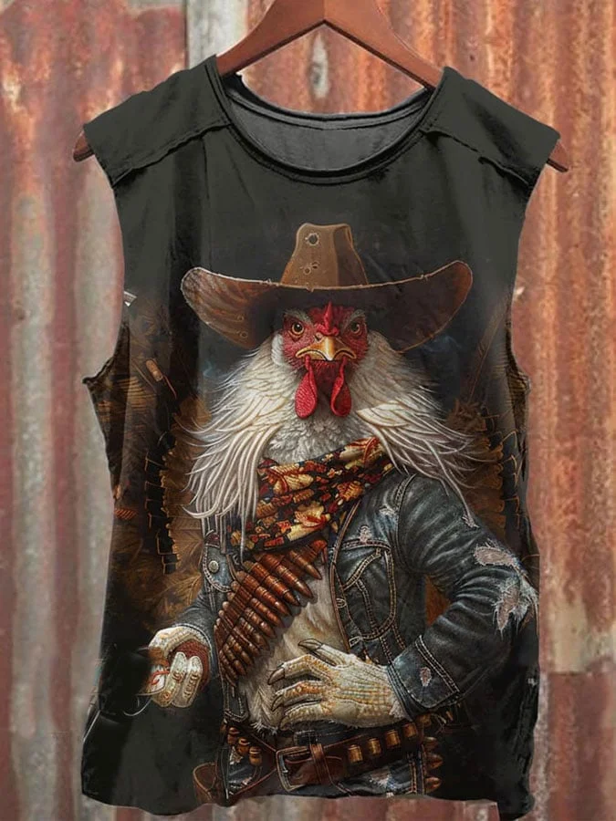 Women's Cowboy Chicken Print Vest