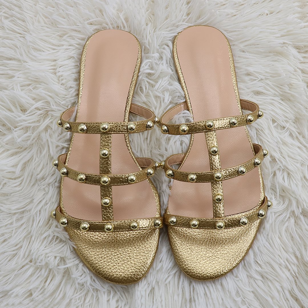 Women's Round Rivets Sandals Summer Daily Wear Flats-MERUMOTE