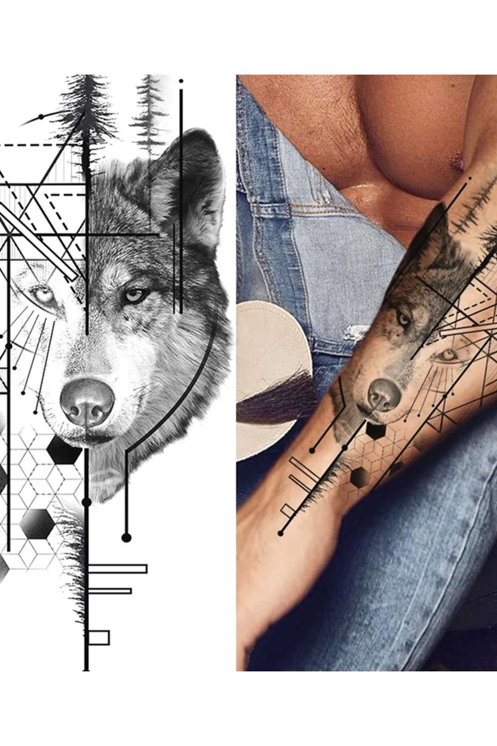  Forest Tattoo Sticker For Men Women Children Tiger Wolf Death Skull Temporary Tattoo Fake Henna Skeleton King Animal Tatoo 921-1