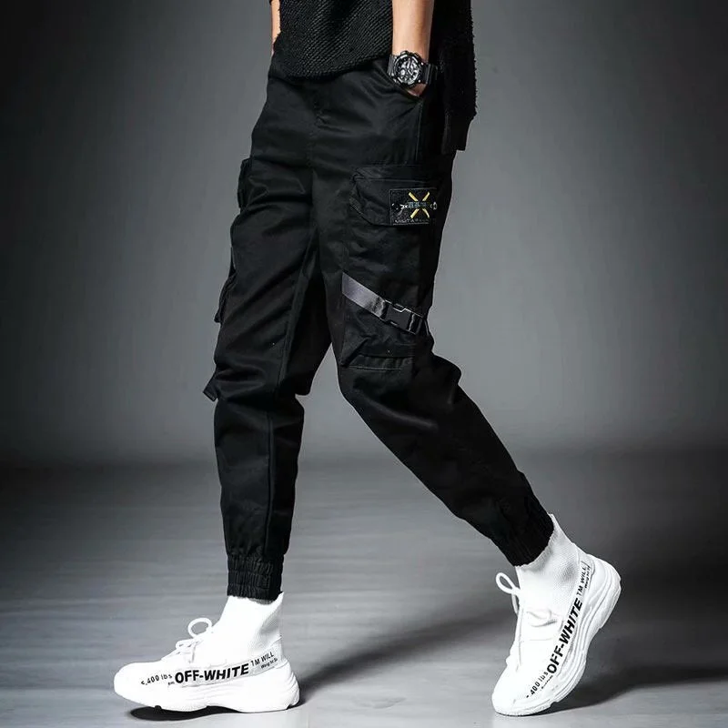 2022 Hip Hop Boy Multi-pocket Elastic Waist Harem Pants Men Streetwear Punk Casual Trousers Joggers Male Ankle-length Mens Pants