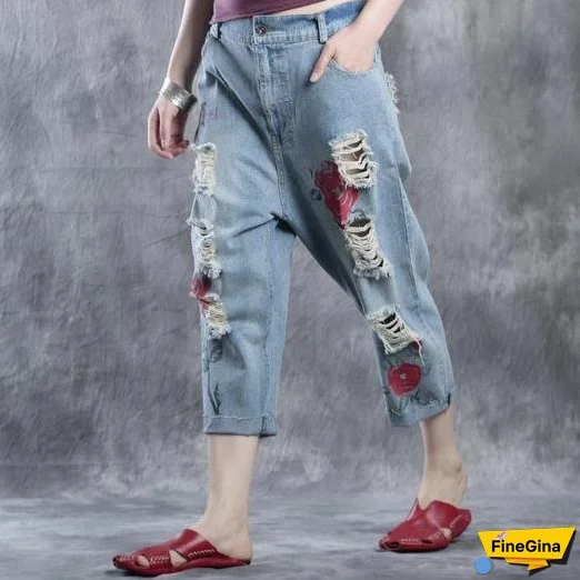 Ripped Jeans plus size denim pants fall