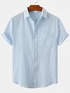 Men's Cotton Linen Solid Color Casual Loose Short Sleeve Shirt