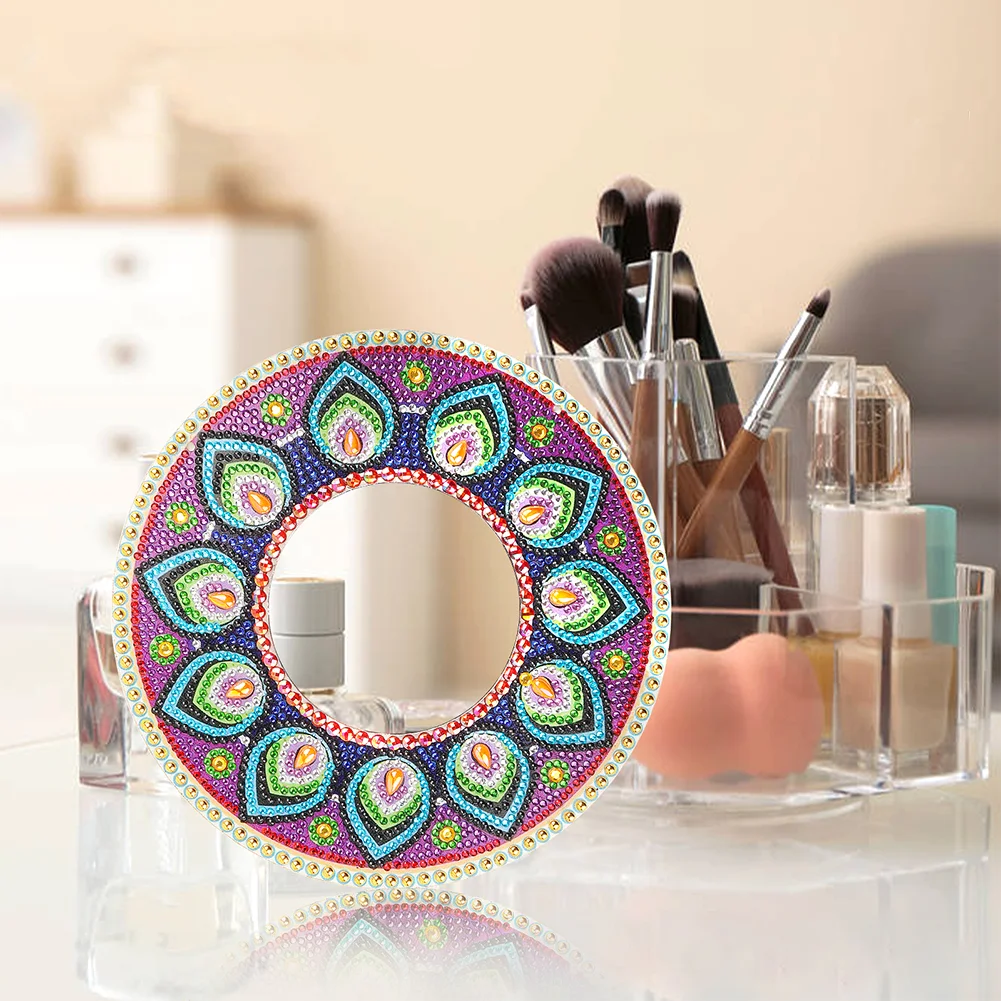 DIY Compact Mirror Paint by Number Kits Hanging Flower Home Decor
