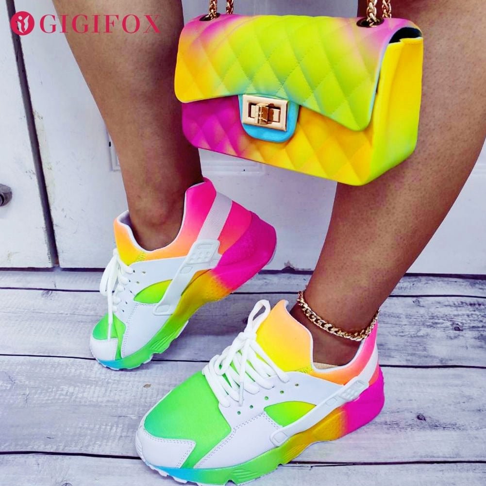 2021 INS HOT On Sale Plus size 43 Fashion Breathable Vacation Walking Sneakers Cosy Leisure Shoes And Bags Set Match Women Flats