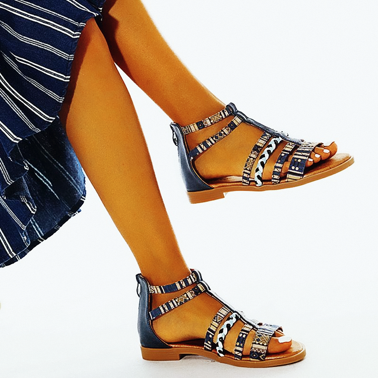 Roman Sandals Casual Comfortable Round-Toe Zipper Vintage shopify Stunahome.com